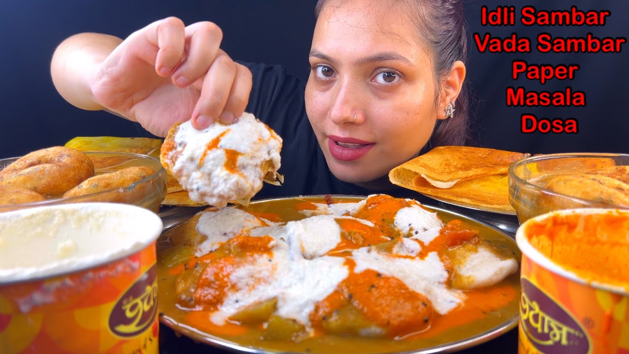 Eating Spicy🔥 Idli Sambar, Butter Paper Masala Dosa, Vada Sambar | South Indian Food Mukbang Mukbang