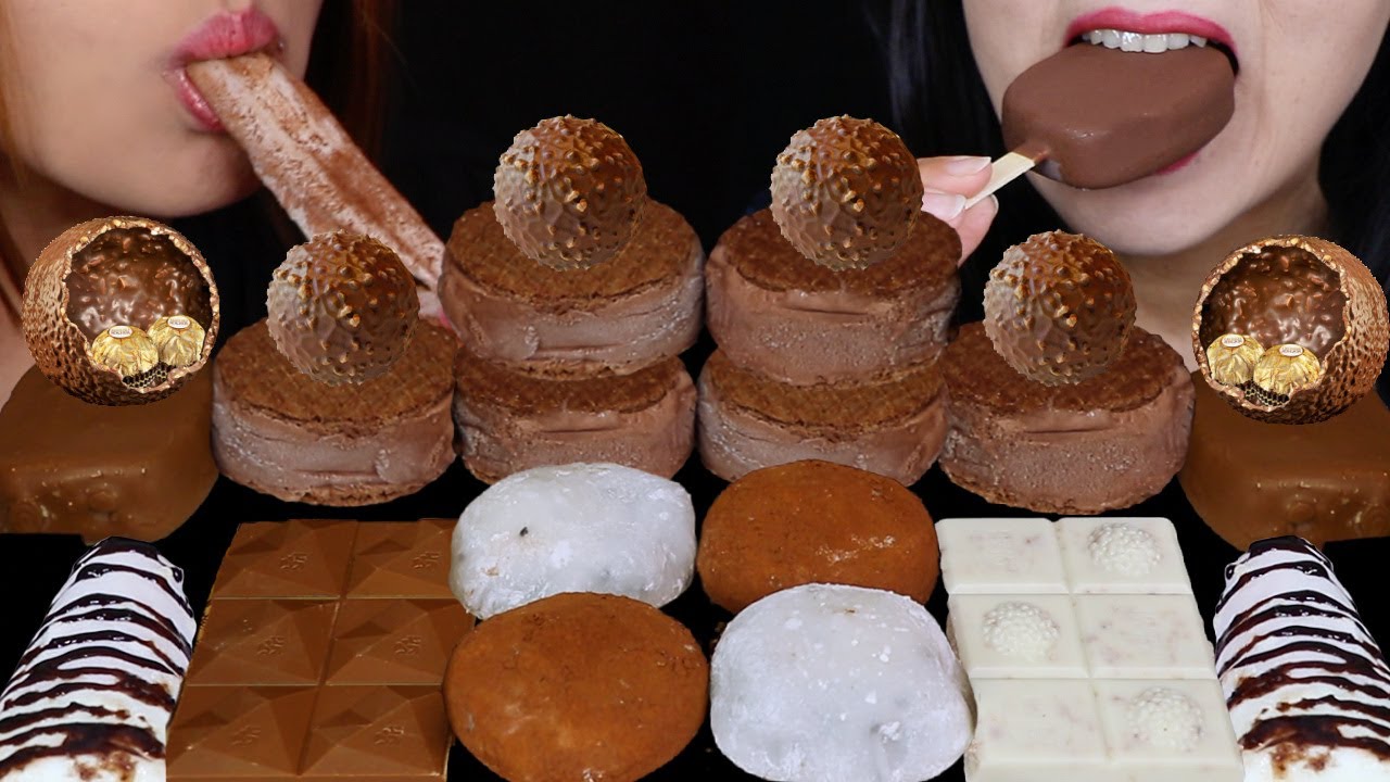 ASMR CHOCOLATE CARAMEL ICE CREAM SANDWICHES, HERSHEYS LAVA ICE CREAM BAR, MOCHI, DOVE ICE CREAM 먹방