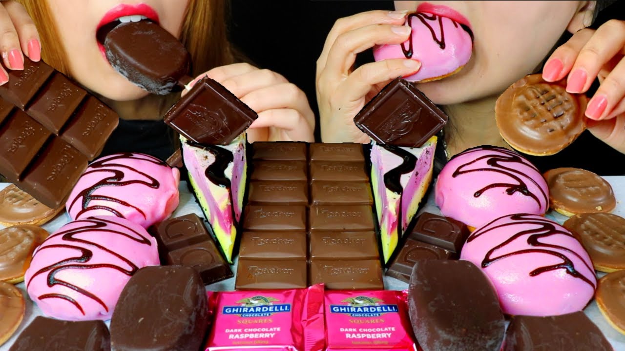 ASMR RASPBERRY CHEESECAKE, PRINCESS CAKE, DARK CHOCOLATE ICE CREAM, MILKA JELLY 먹방 | Kim&Liz ASMR