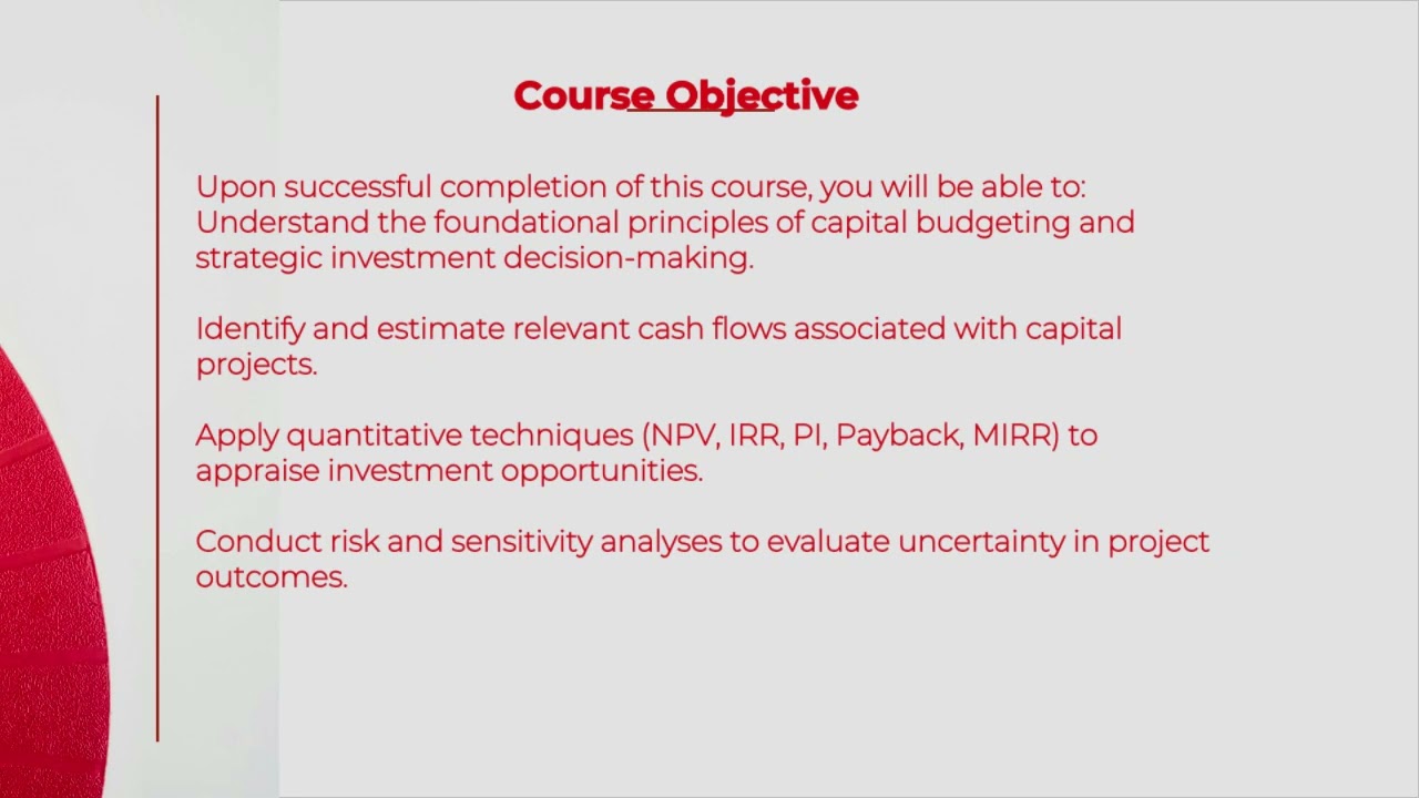 Capital Budgeting and Investment Analysis  Introduction and Course Overview 720p caption