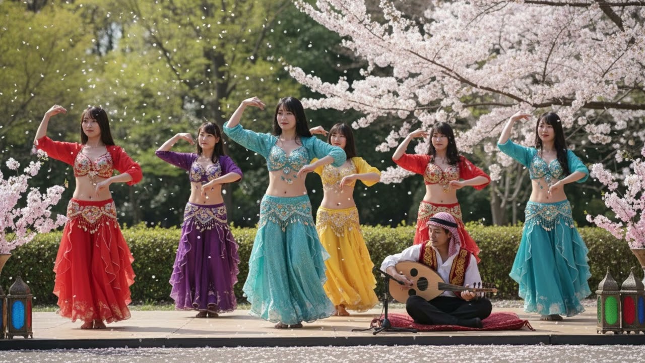 Arabic music and belly dancing - Under the sunlight filtering through the leaves in spring -