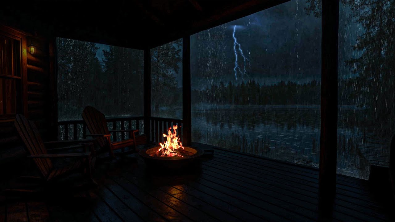 ⛈️ Heavy Thunderstorm Ambience | Rain & Fireplace Sounds for Sleep & Focus 🌧️🔥