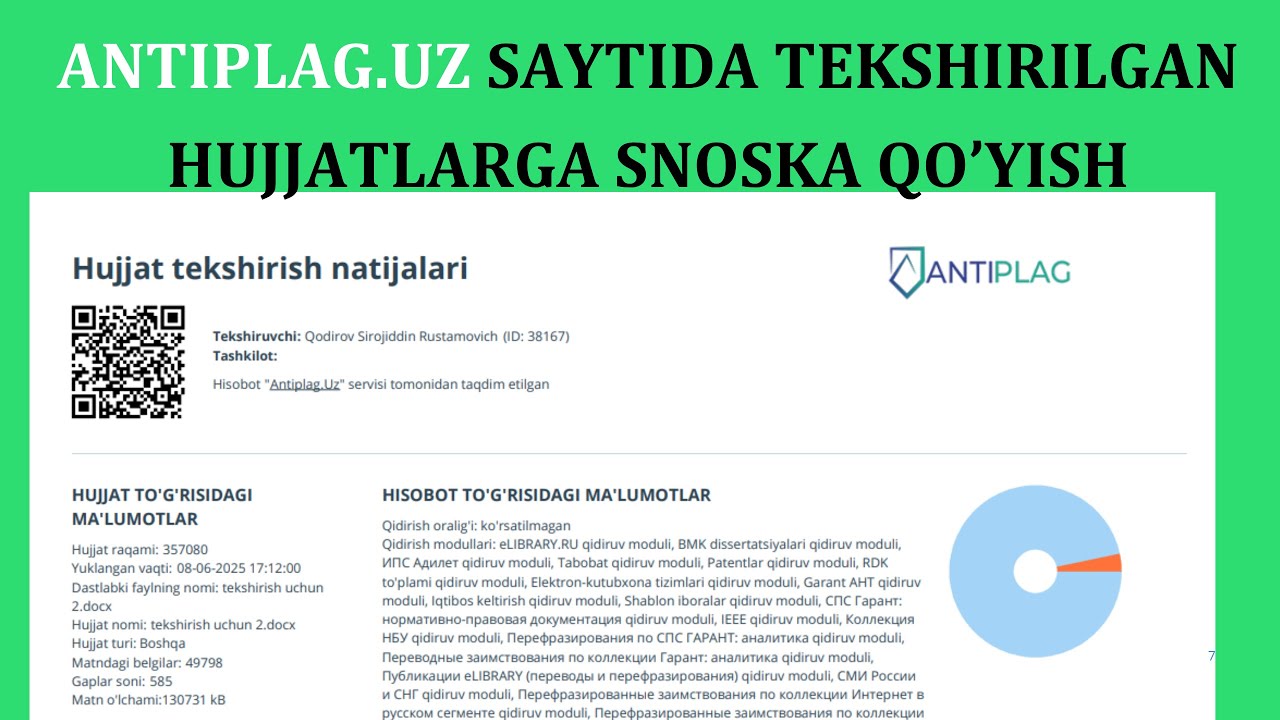 Plagiat tekshiruvi  Plagiat chiqan qismga snoska berish