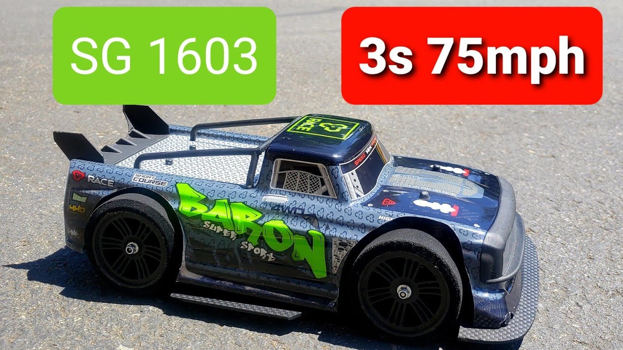 Pinecone SG 1603 1/16 scale RC speed run 75mph on 3s