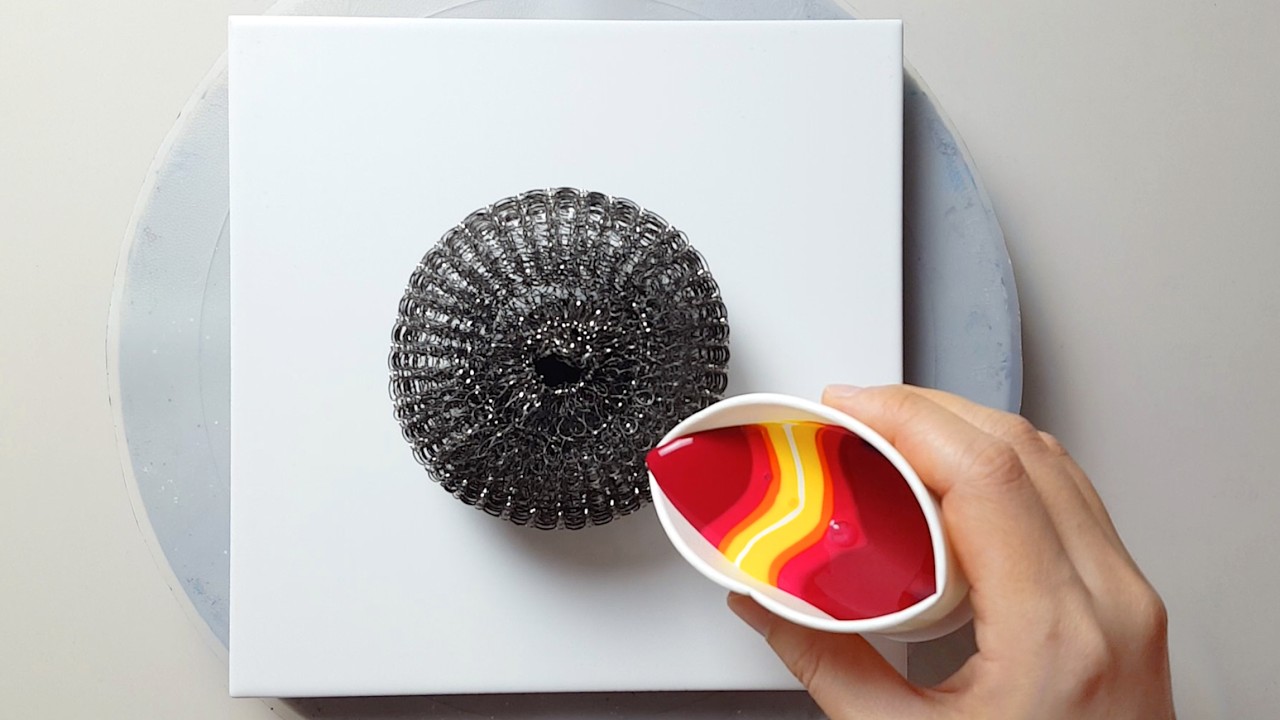 (1272) Steel Wool Scrubber Pouring Idea | Just Acrylic Paint & Water | Designer Gemma77