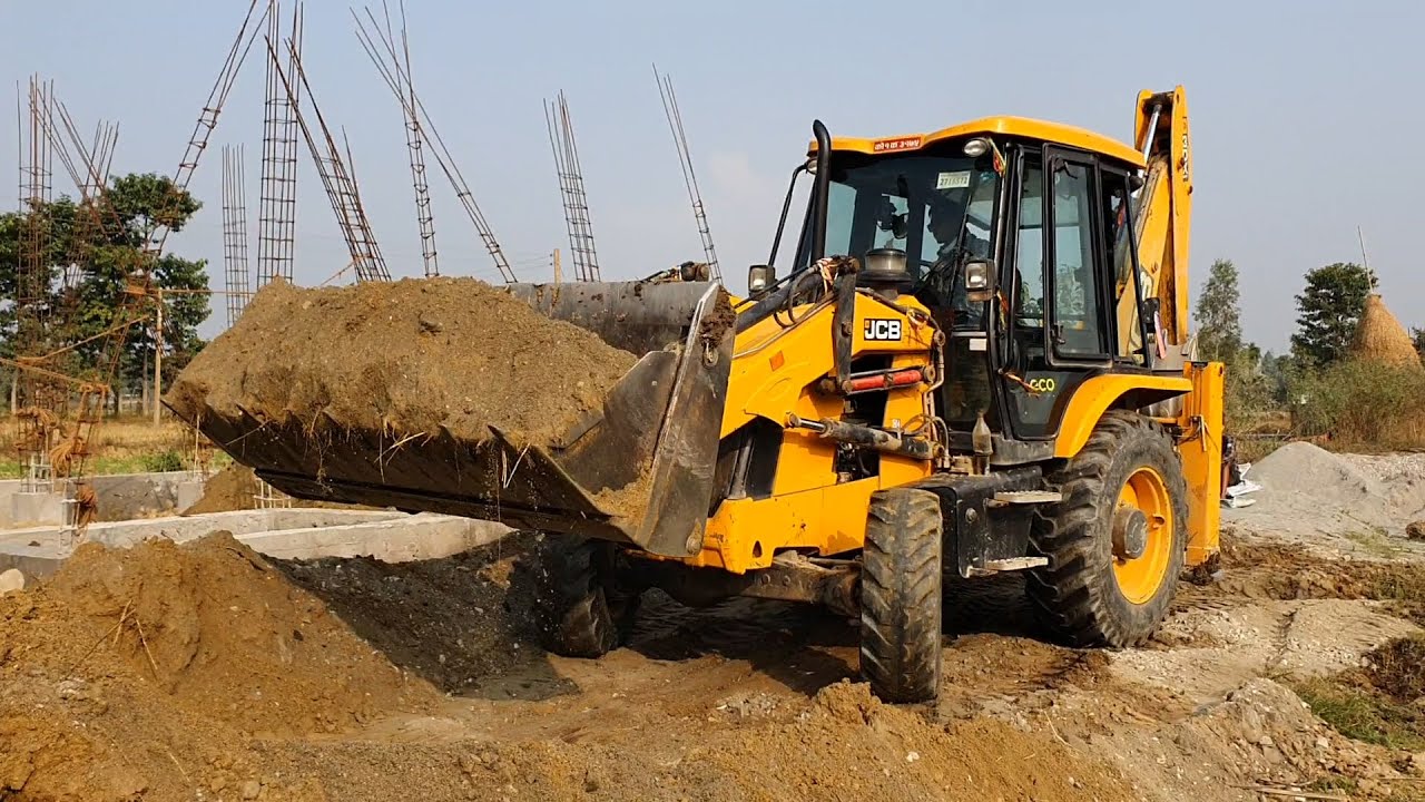 JCB Backhoe Filling Soil in House Foundation - JCB Working on Mud - JCB Video 3
