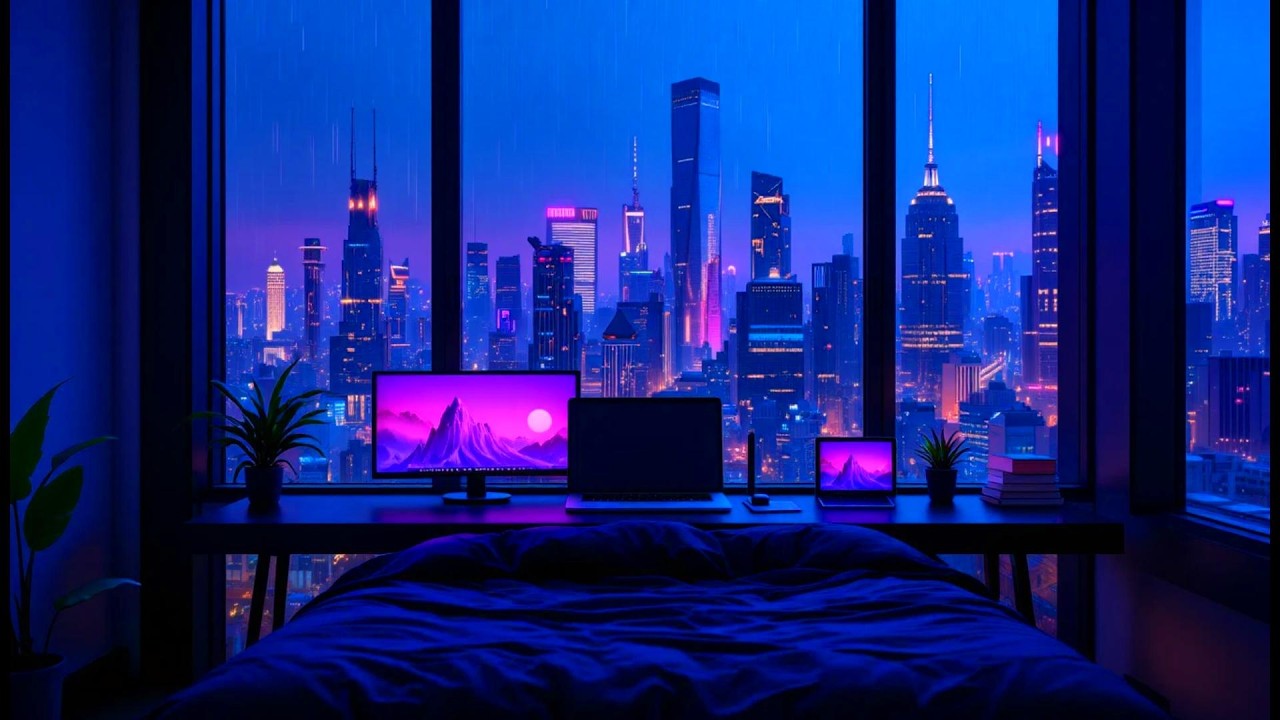 Dreamy Neon Rain Atmosphere ☔ Soft Lofi Music for Study, Work Flow, Sleep & Calm Gaming