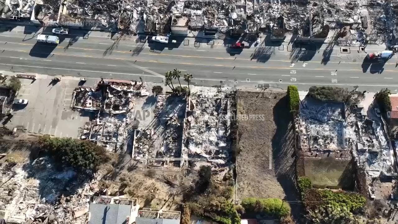 Drone footage shows devastation from Palisades fire on beachfront homes in Malibu