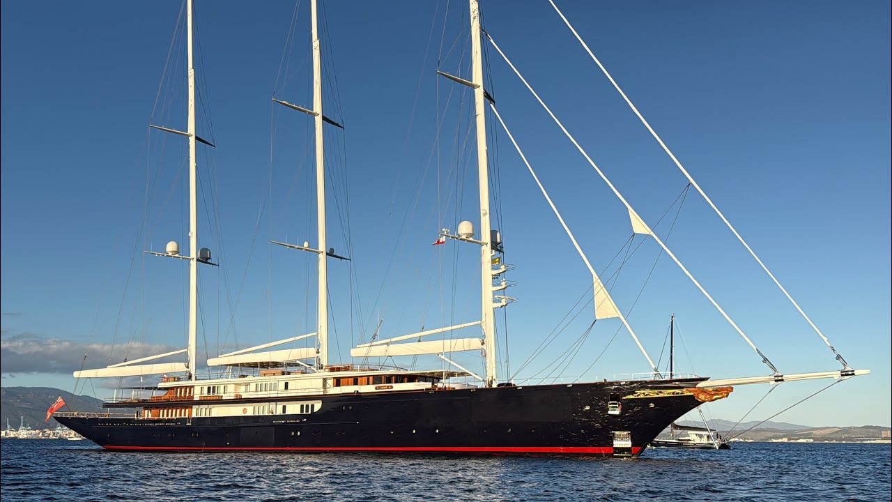 World’s Largest Sailing Yacht KORU (127m) – Jeff Bezos’ Superyacht Full Arrival in Gibraltar