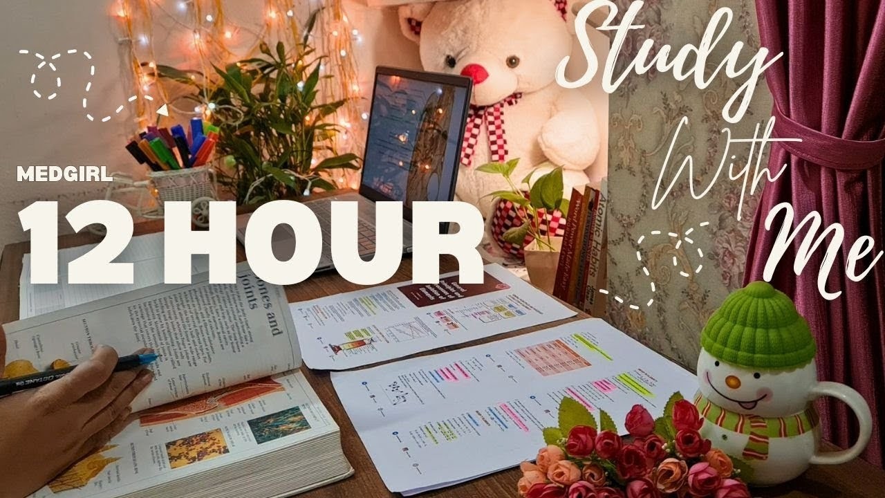 12 hour☘️ Study with me LIVE ☕ calm cozy ambience🩺POMODORO🔥Real-time study #Medgirl