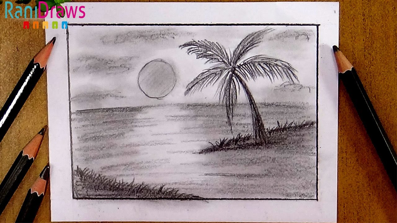 Cómo dibujar un PAISAJE DE PLAYA CON LÁPIZ - Paso a paso