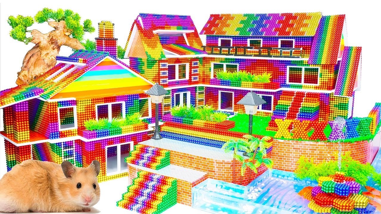 Build Dream Mansion Have Rainbow Water Slide From Rooftop To Double Swimming Pool - Magnetic Balls