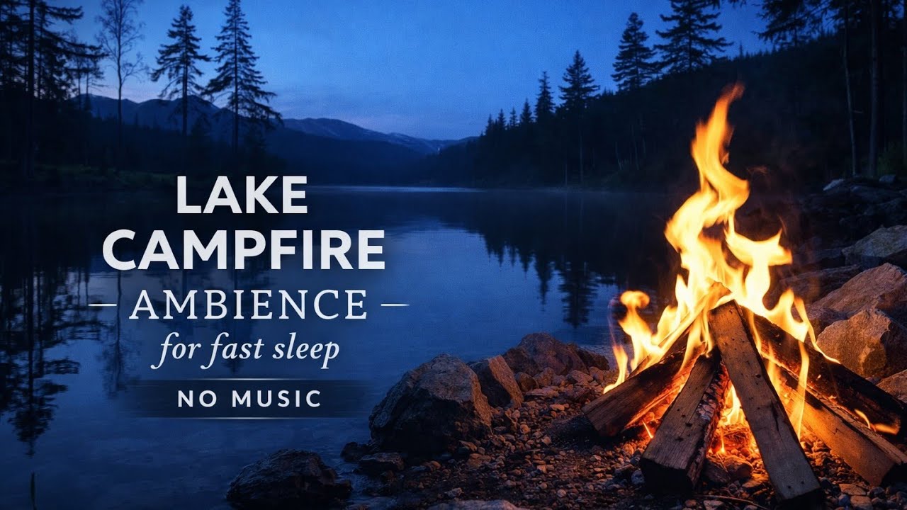 Peaceful Mountain Lake Campfire 🔥 Gentle Fire Crackling Sounds for Deep Sleep (No Music)
