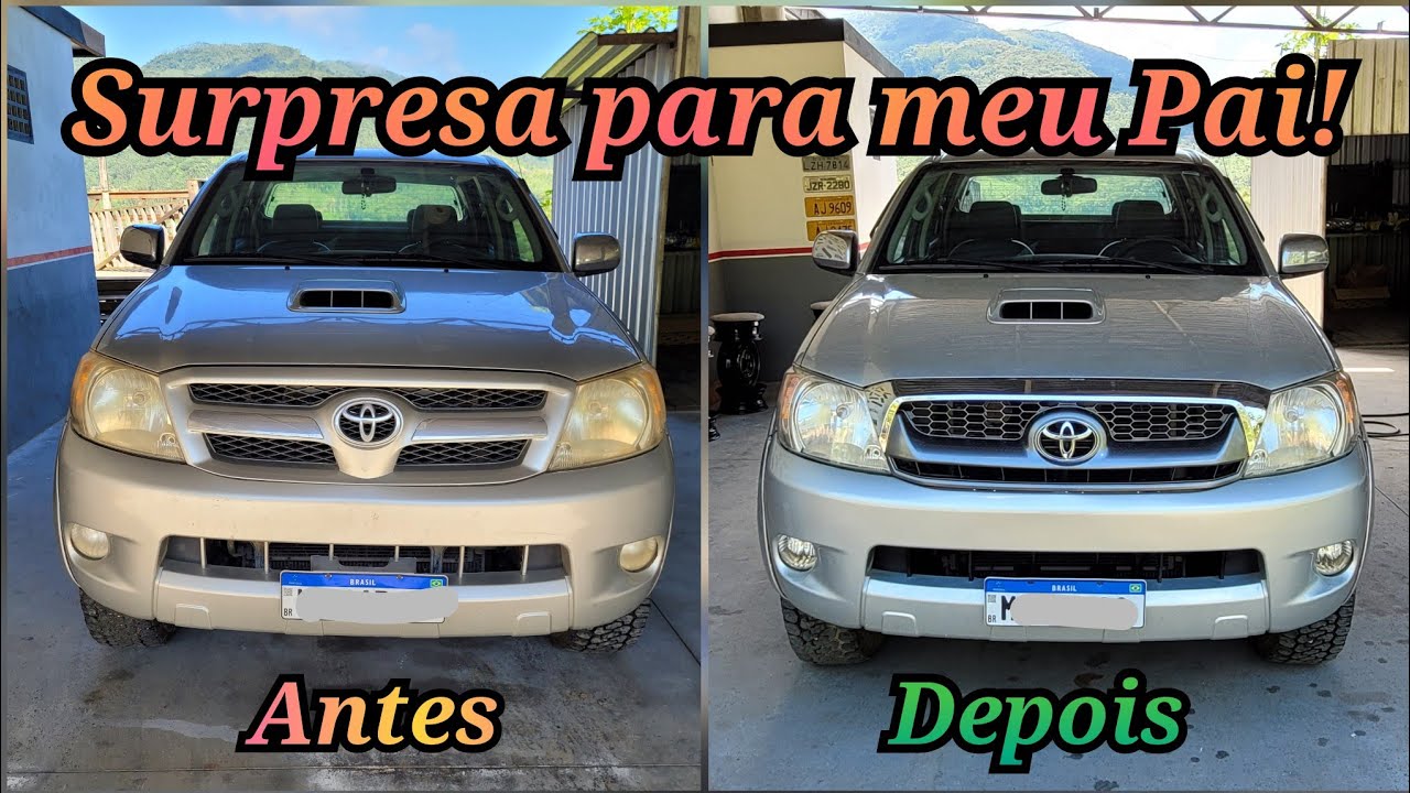 Mudamos a frente da Hilux do meu pai + polimento nos faróis e milha