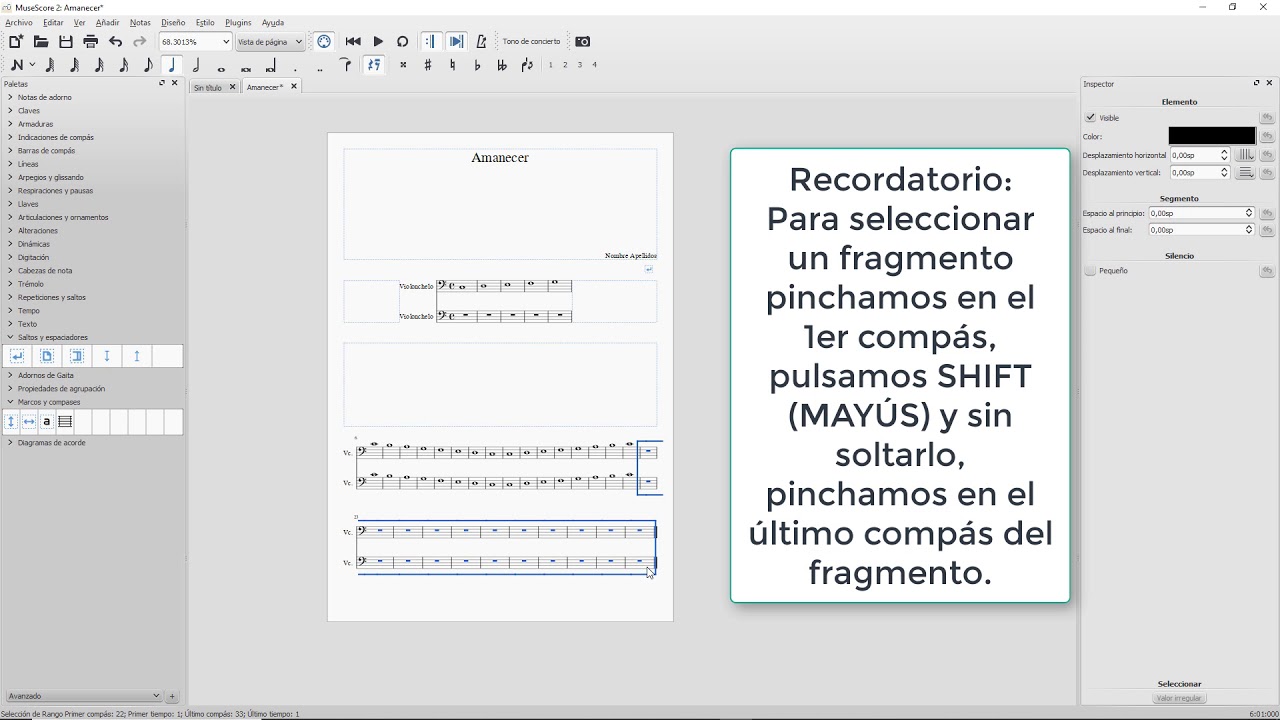 Crear una página de un método para instrumento con Musescore
