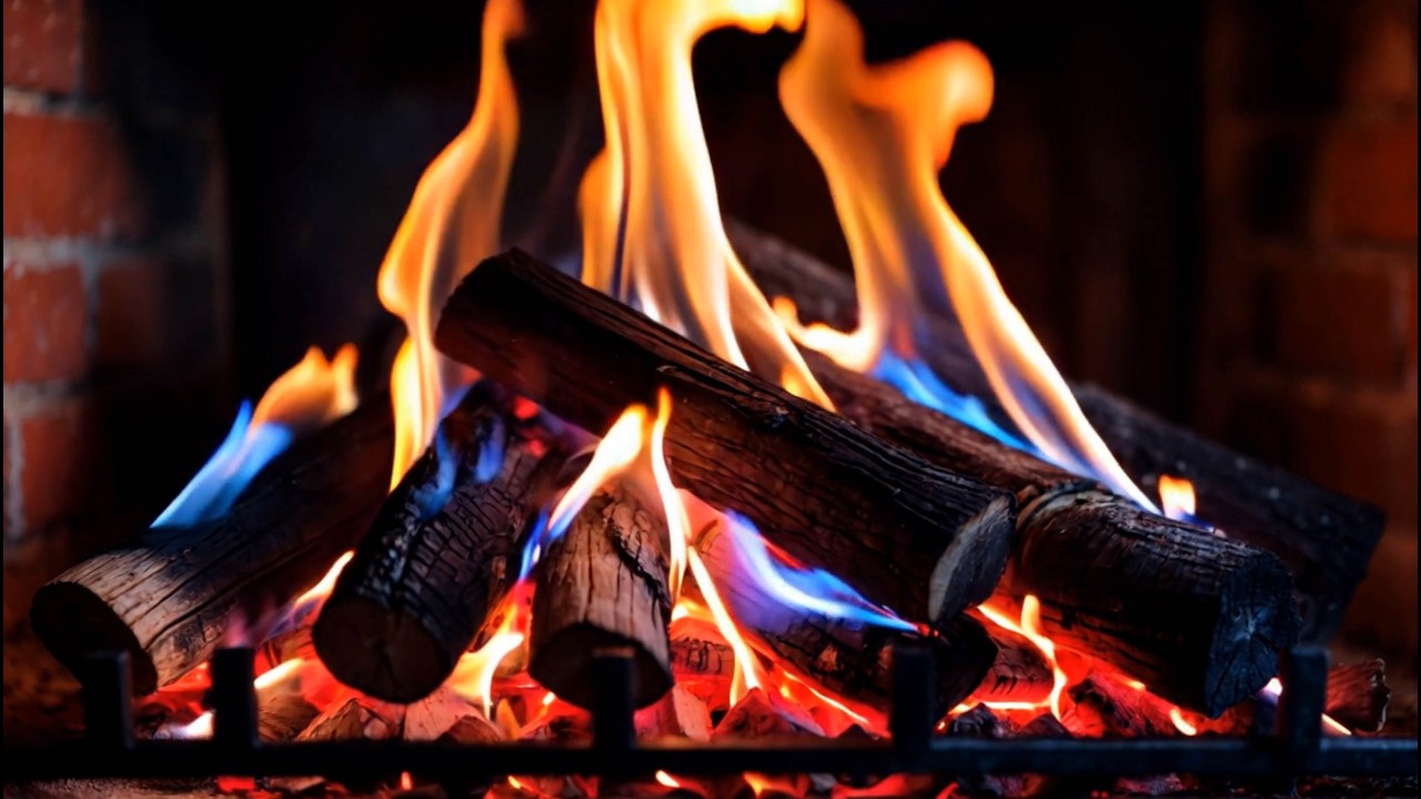 ❄️ Cozy Brick Fireplace 4K | Tall Blue & Orange Flames with Crackling Fire Ambience for Relaxing