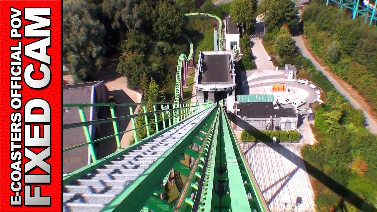 Goliath Walibi Holland - Roller Coaster Back View POV On Ride Intamin (Theme Park Netherlands)
