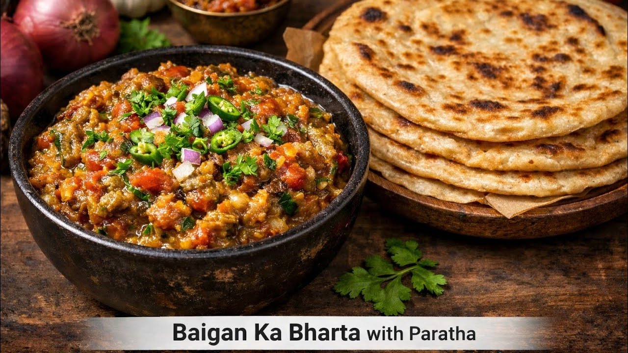 Baigan Bharta with Paratha | Easy Dinner Recipe ❣️