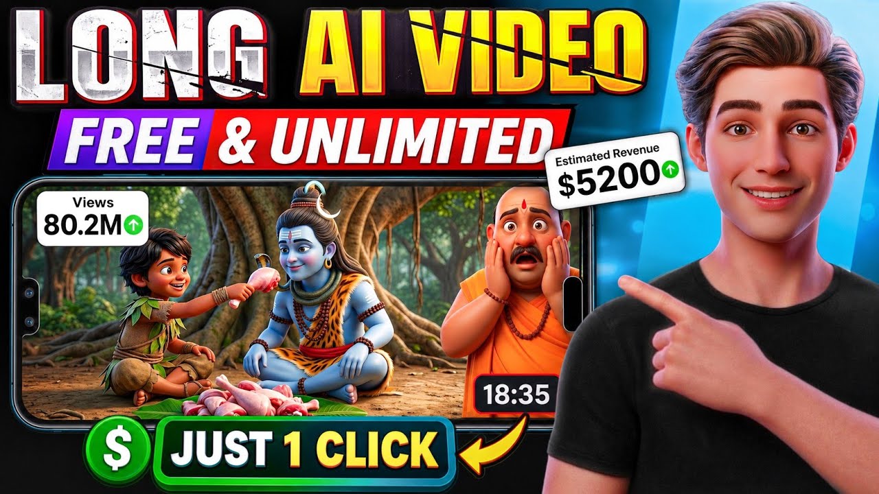 Long AI Video Kaise Banaye FREE ( Cartoon 18 Min)🔥 | AI Se Long Video Kaise Banaye 2026