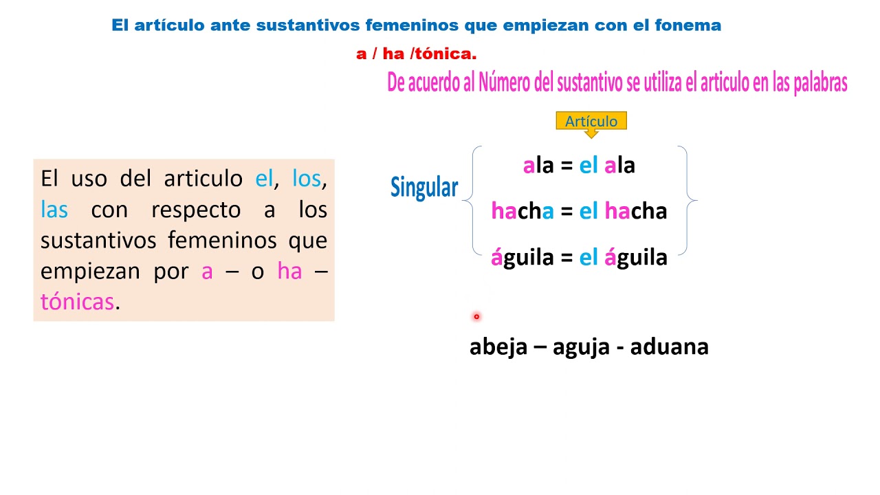 El uso del artìculo ante sustantivos femeninos que inician con a / ha/ tonica.