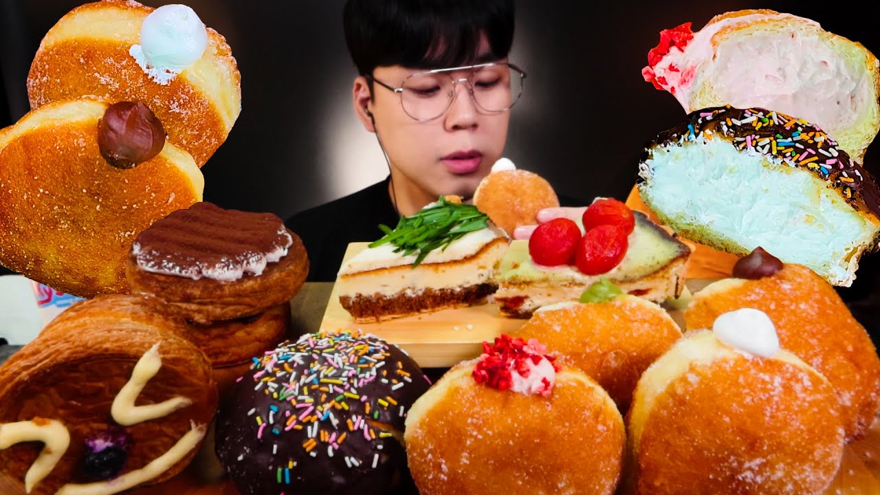 밀키샵 크림도넛 부추파이 크로넛 먹방 디저트 Cream Doughnut ASMR MUKBANG REAL SOUND クリームドーナツ