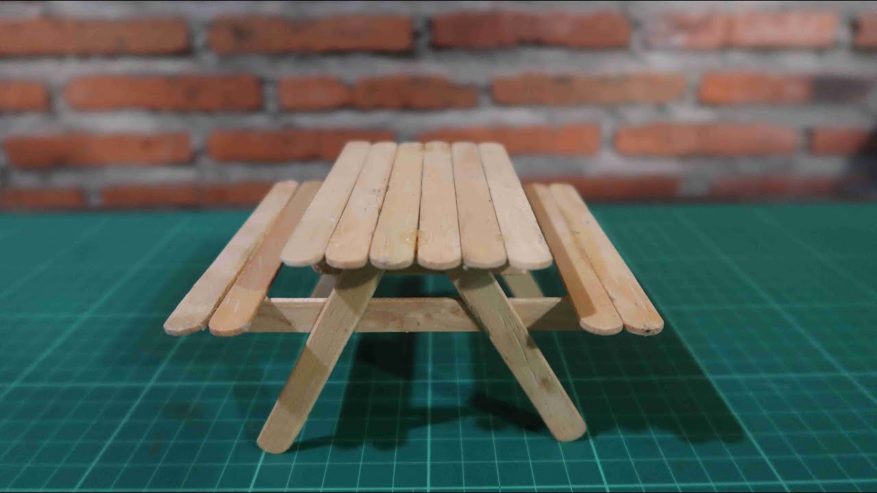 Popsicle stick picnic table & bench
