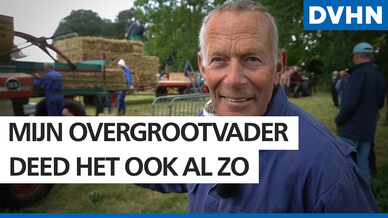 Antieke dorsmachine aan het werk in Leermens
