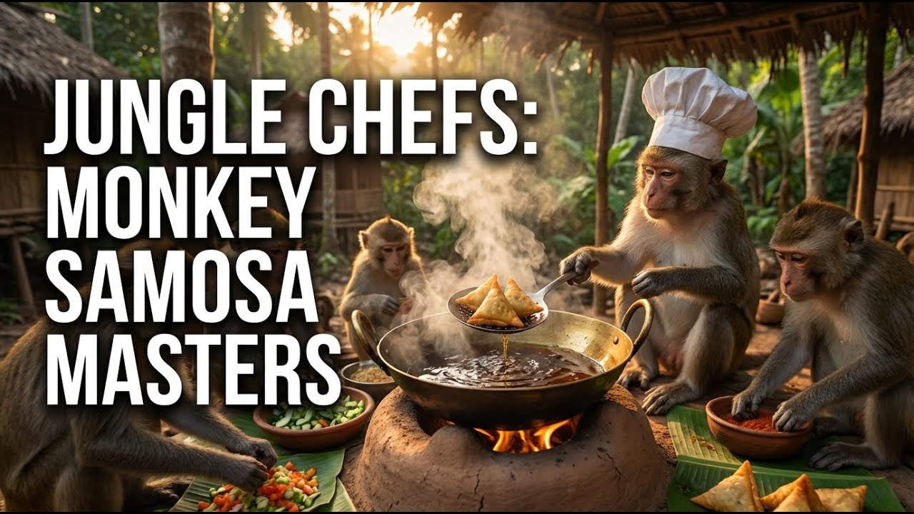 Monkey Chefs Cook Crispy Samosa & Spicy Curry | Real Jungle Cooking Documentary