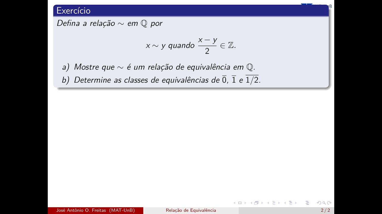 Aula 09 Exercício - Relação de Equivalência