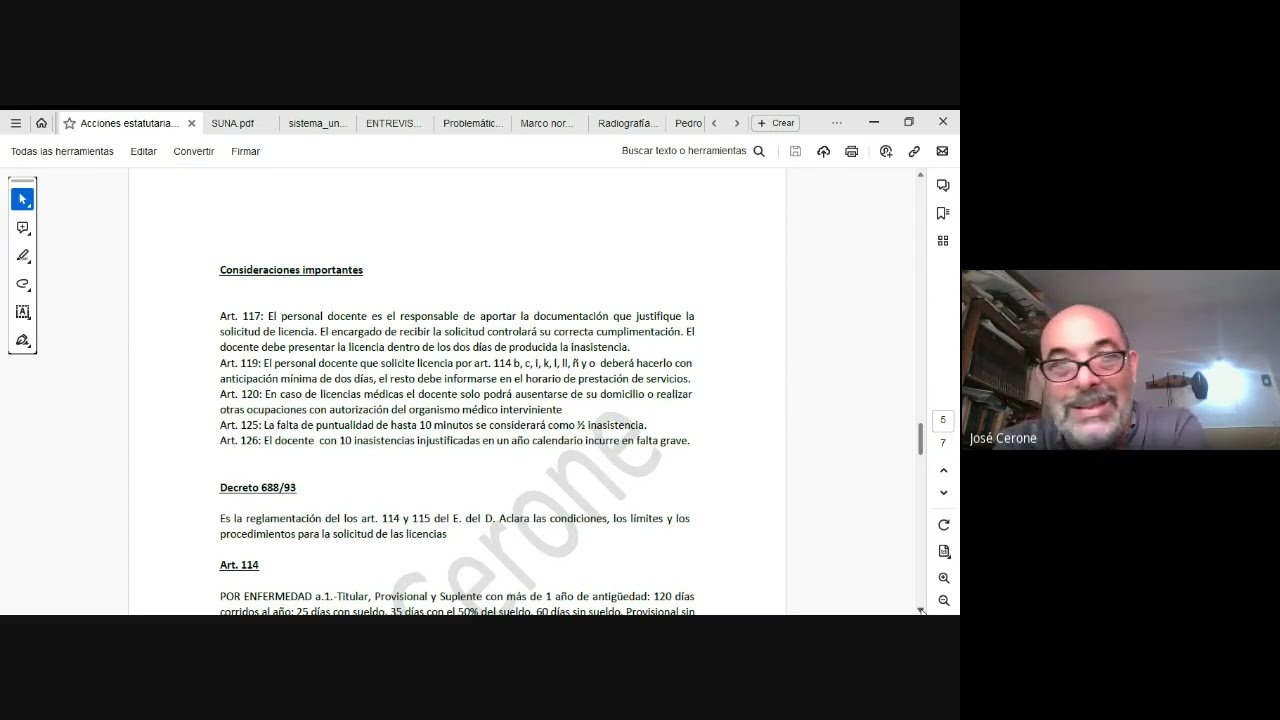 El régimen de licencias. Art. 114 del Estatuto del Docente y su reglamentación.