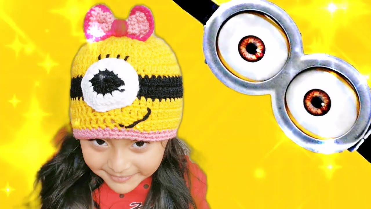 Hermosa gorra a crochet MINIOS Facil de tejer 💅🥰🤞🏻 Curso gratis 🧶 no te lo pierdas