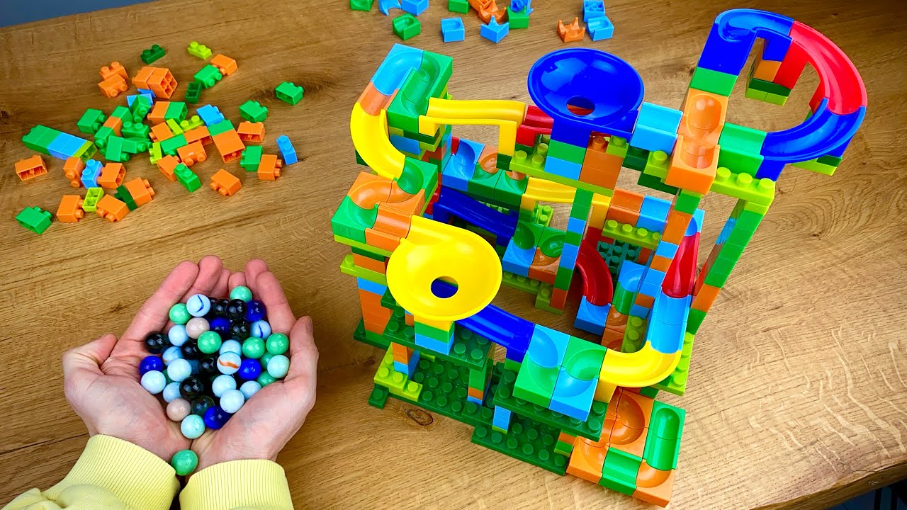 Collecting Track Maze Toy Bricks and roll balls off the maze (388 pcs) ASMR