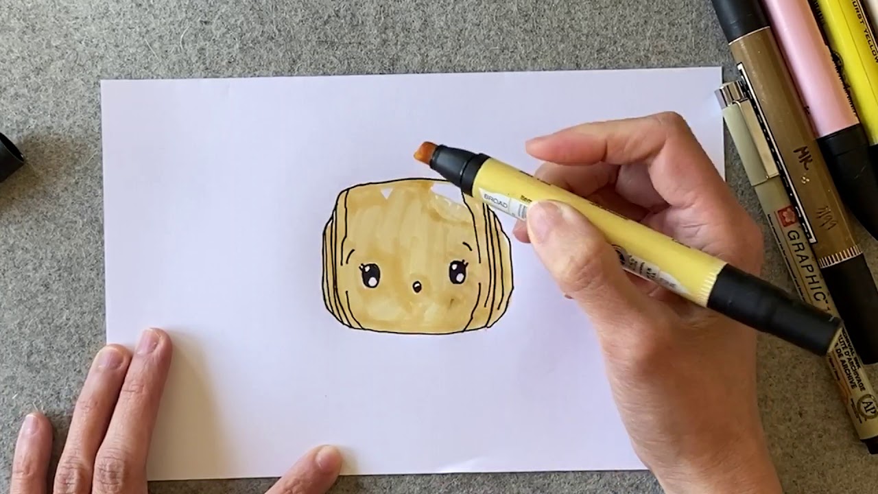 How to draw a cute french pastry - pain au chocolat - kawaii eyes