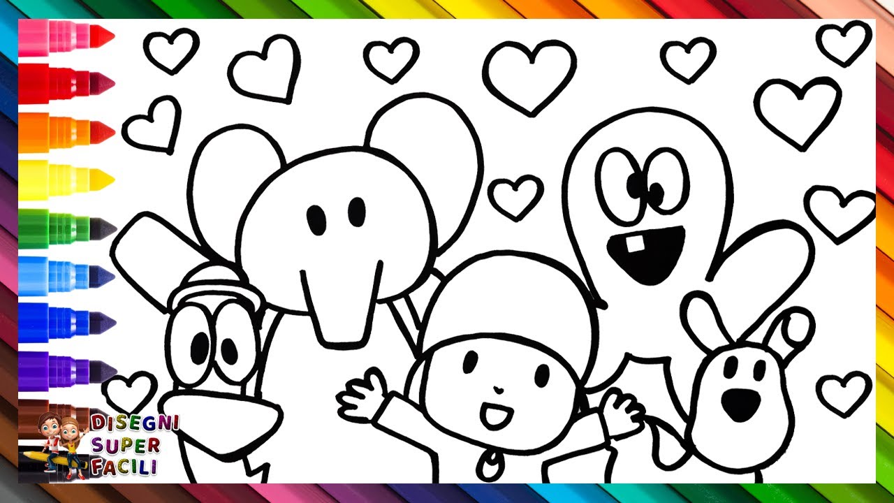 Disegna e Colora Pocoyó e i Suoi Amici 💙👶🐘🦆🐶🐙🧸💙 Disegni per Bambini