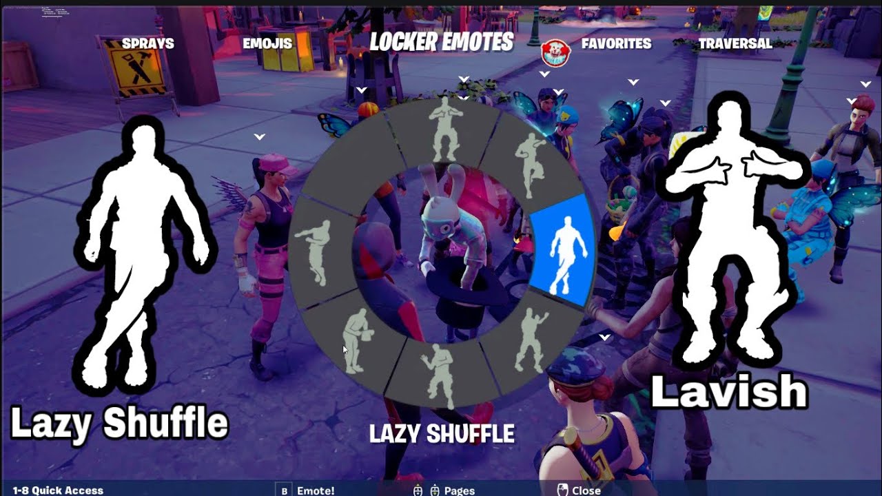 Lavish and Lazy Shuffle until Someone Mimics me Rare emote using ikonik skin Party Royale
