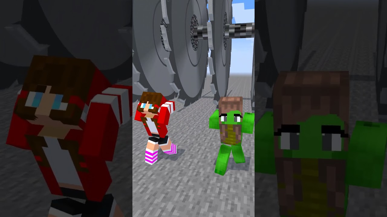JJ and Mikey Running Away From Big Saw! - Maizen Minecraft Animation #maizen #minecraft #shorts