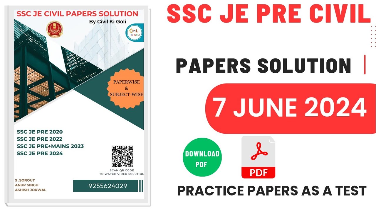 SSC JE PRE CIVIL 7 June 2024  Paper Solution With Pdf SSC JE PYQ Solution