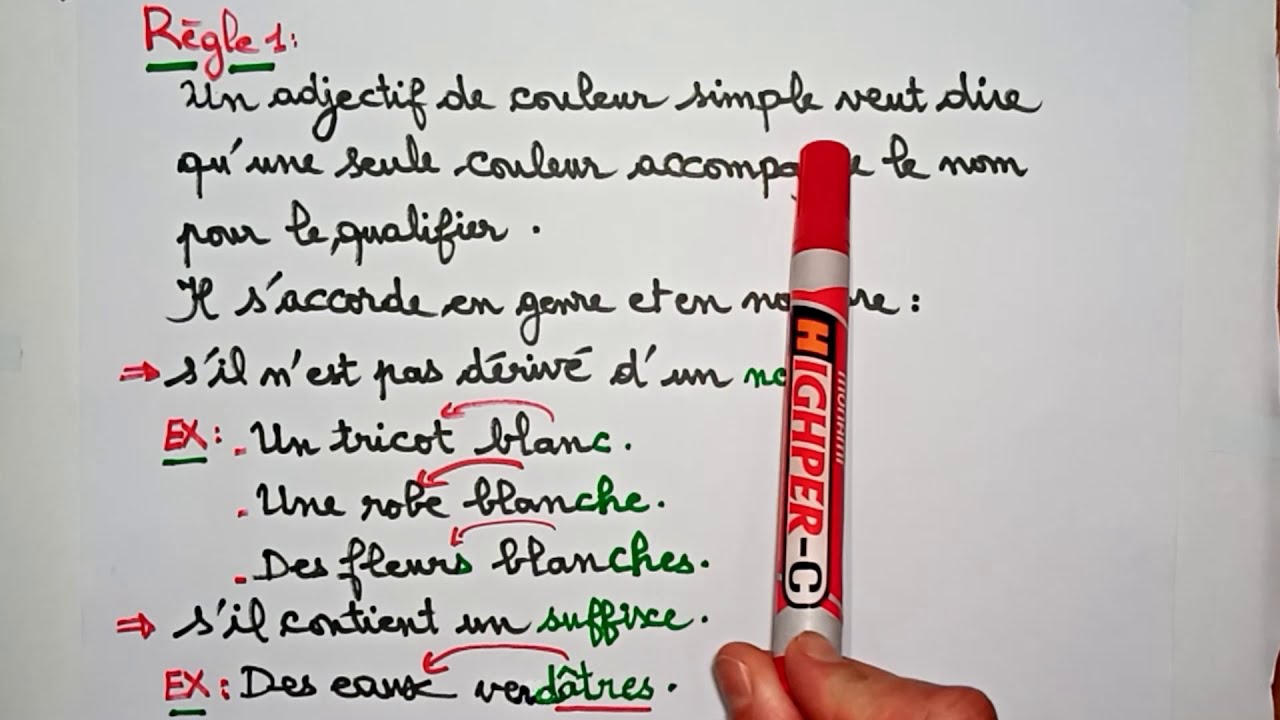 L'accord des adjectifs de couleur مع الشرح بالعربية