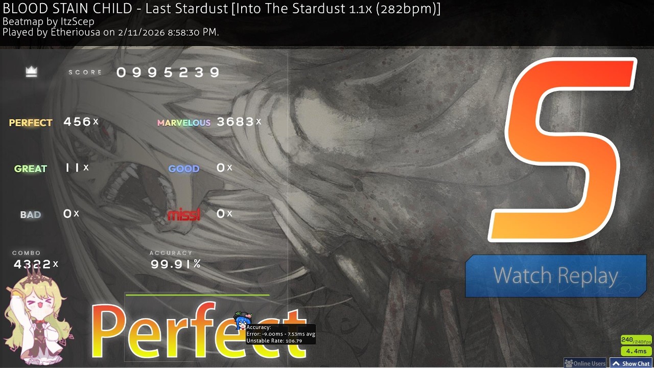 BLOOD STAIN CHILD - Last Stardust [Into The Stardust 1.1x (282bpm)] 99.91% 995k FC