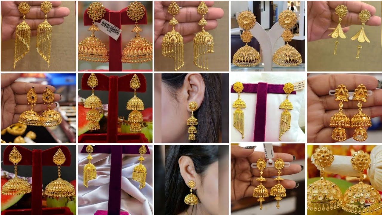 Letest Gold Jhumka Earrings Design With Weight and Price || light weight gold jhumka earrings design