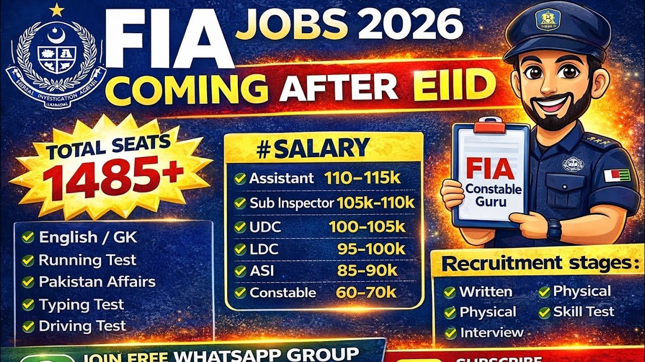FIA New Jobs 2026 | 1485 Vacancies | Assistant, SI, Constable, ASI, UDC, LDC | Complete Details #FIA