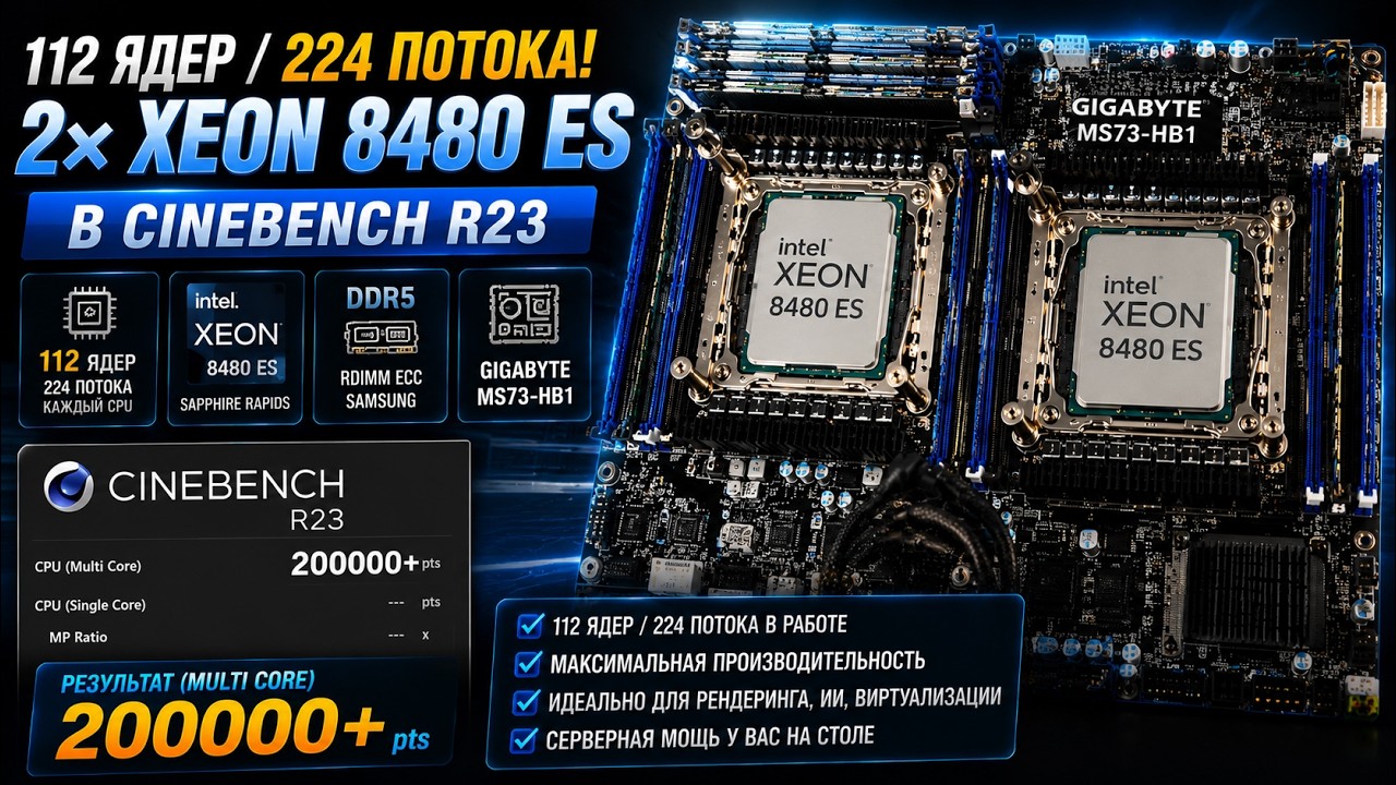 🔥 112 ЯДЕР / 224 ПОТОКА! 2&times; Xeon 8480 ES в Cinebench R23