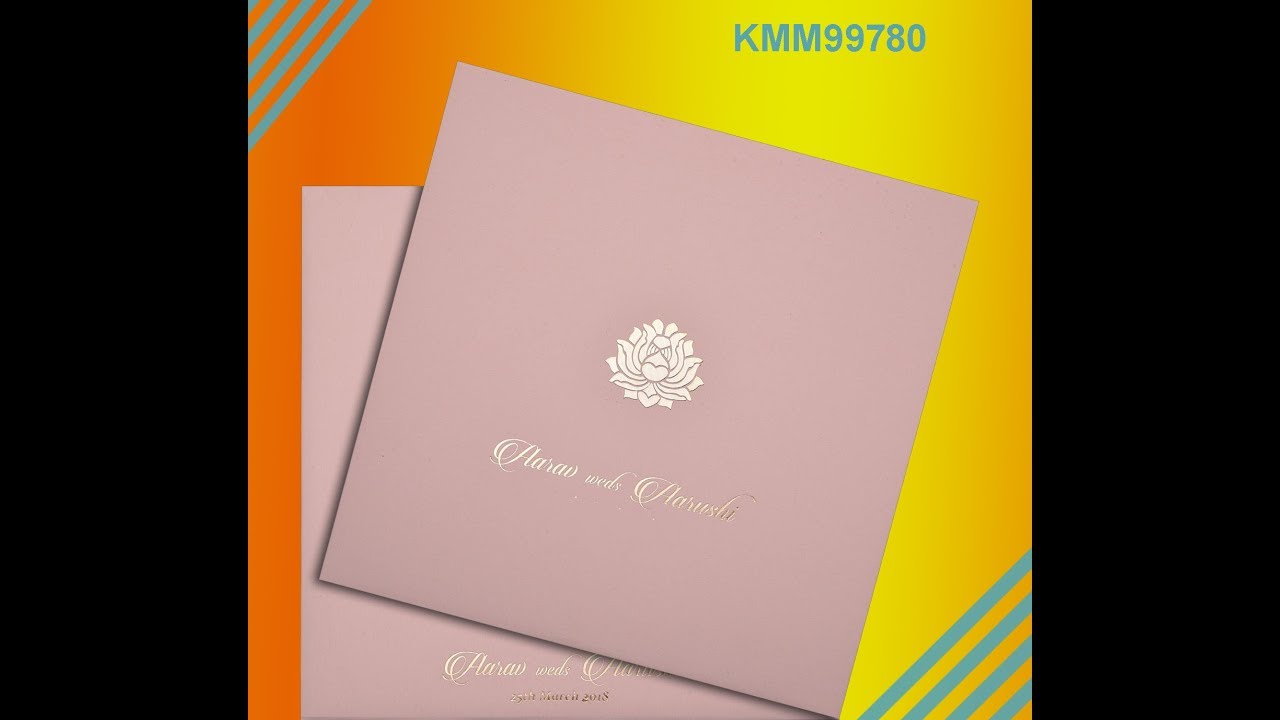 Pristine Peach Color With Floral Gold Foiling Padded Wedding Card -KMM99780