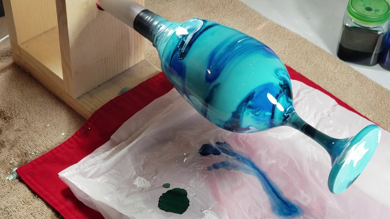 Alcohol ink stemmed wineglass (I call it Neptune)
