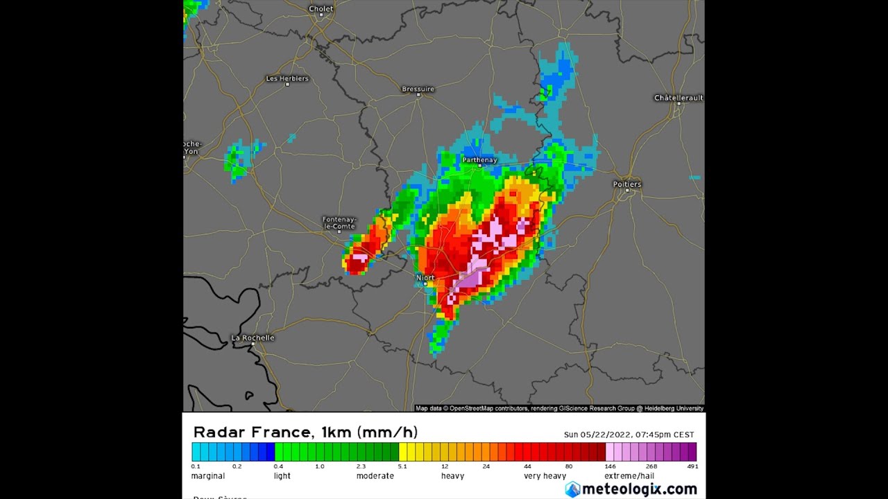 Supercellule orage | Explosive supercell development in west France, 22.05.2022. | Radar animation