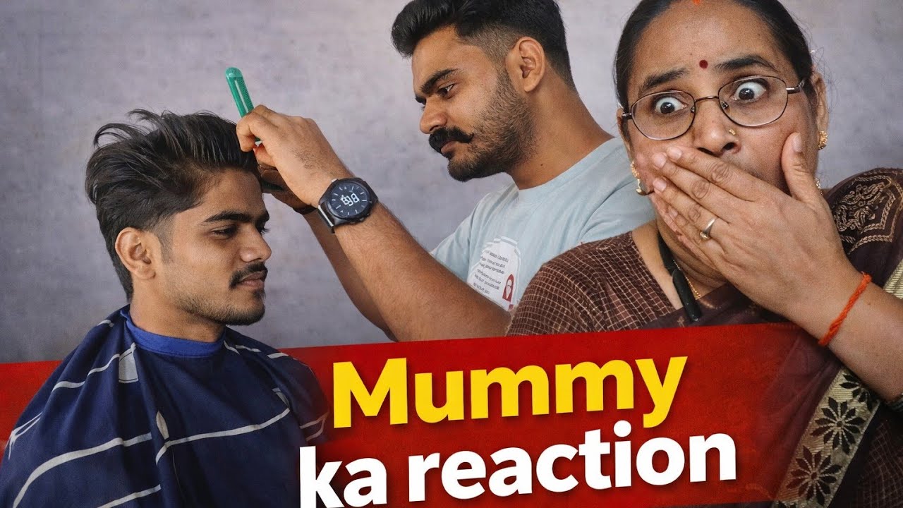 Mummy reaction on hair cut 😱😁||