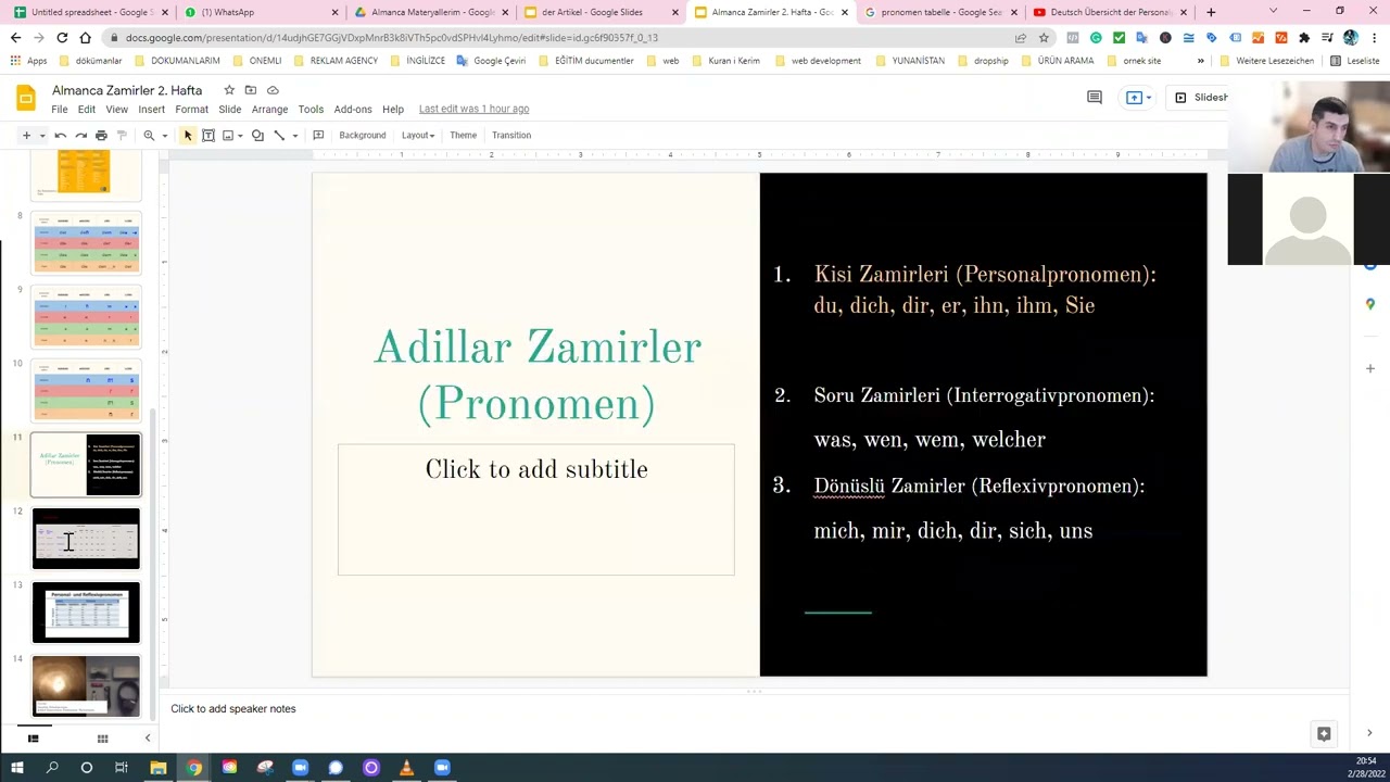 Ders 2_2 Tek Videoda Almanca da Zamirler  Artikel Konusu Tekrar.