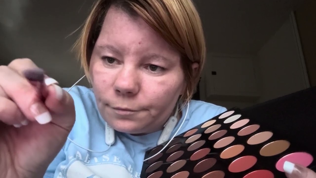 ASMR pink eyeshadow look & eyebrows