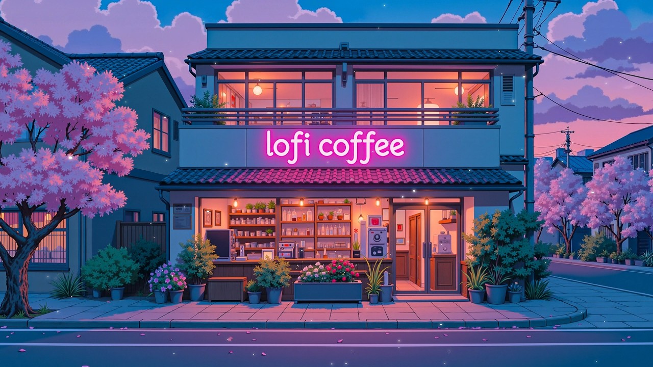 Cozy Spring with Lofi Coffee 🌸 Quiet Sakura Evening Café ☕ Lofi Hiphop ~ Lofi Chill [ Study, Relax ]