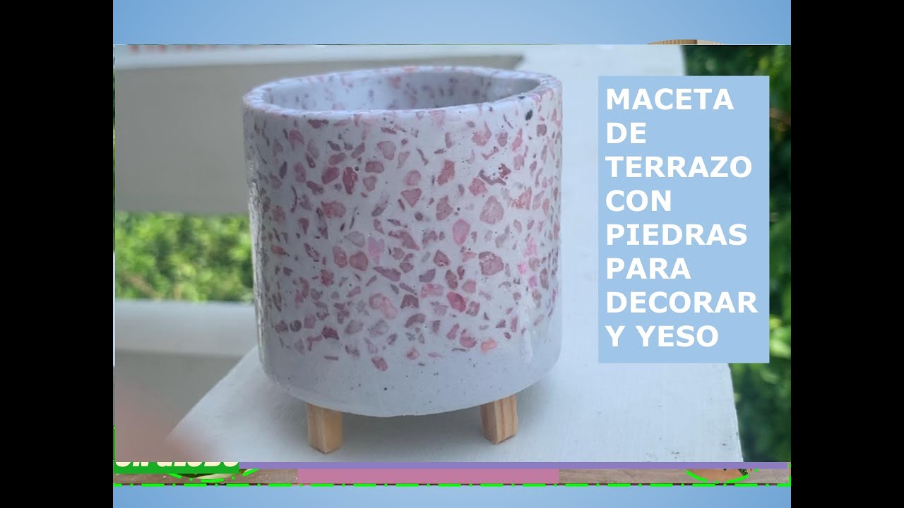DIY COMO HACER MACETA TIPO TERRAZO CON YESO Y PIEDRAS DE COLOR 🥰//SUPER FACIL#macetasdecemento 